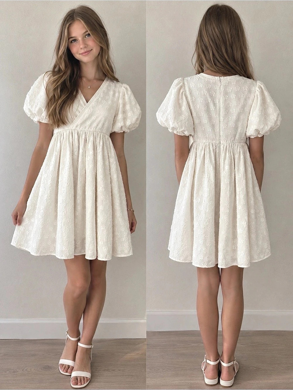 Floral Mini Dress in Ivory Size Large . Chinese brand / Chinese-made dress